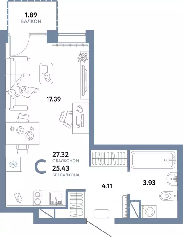Студия Тюменская область, Тюмень Интернациональная ул., 199к10 (27.39 ... - Фото 1