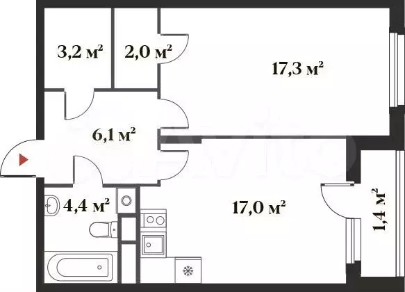 1-к. квартира, 50 м, 1/6 эт. - Фото 0