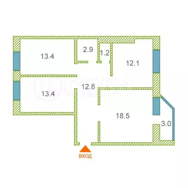 3-комнатная квартира: Тюмень, улица Михаила Сперанского, 19 (74 м) - Фото 1