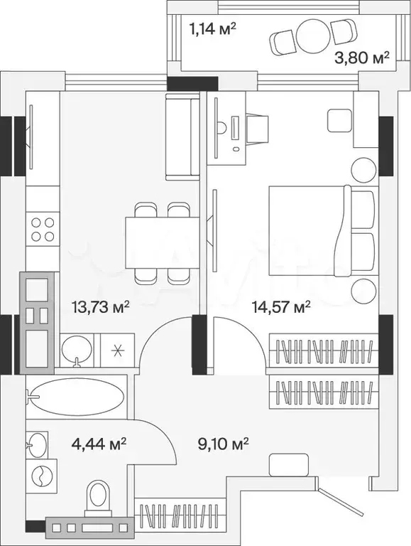 1-к. квартира, 43 м, 5/7 эт. - Фото 0