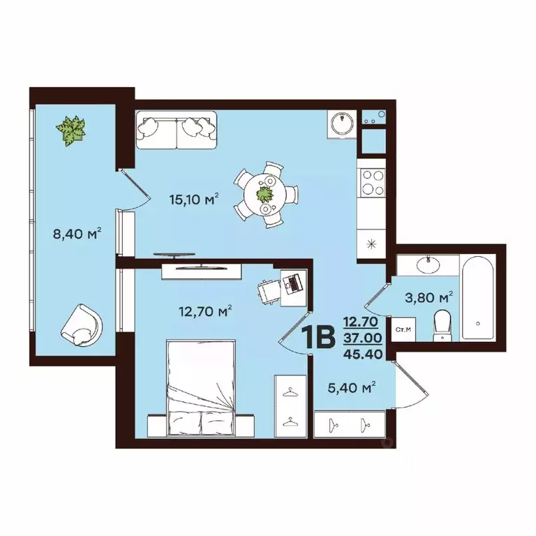 1-к кв. Владимирская область, Владимир ул. Чайковского, 7 (45.4 м) - Фото 1