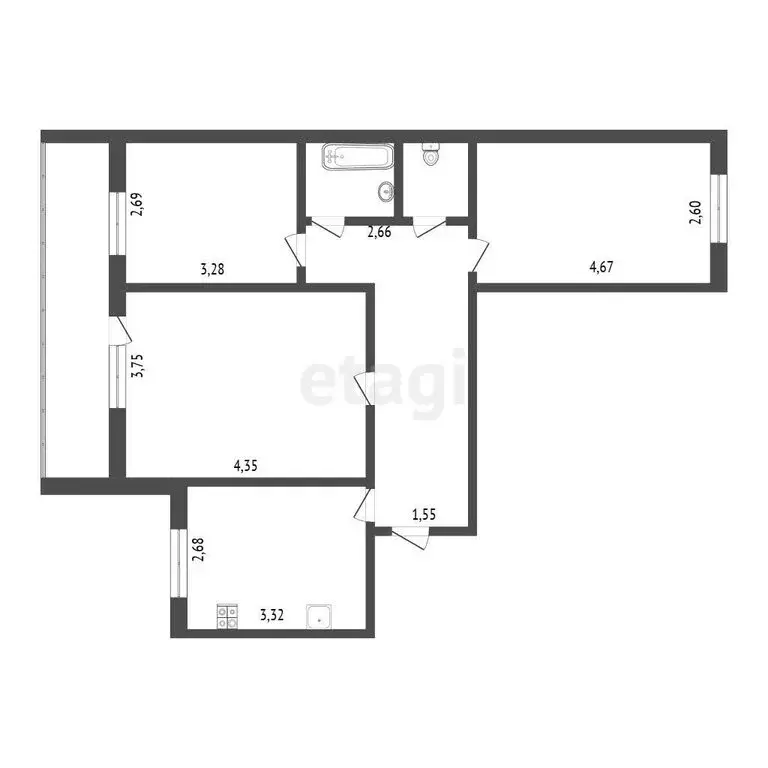 3-комнатная квартира: Гусь-Хрустальный, Теплицкий проспект, 21 (62.1 ... - Фото 1