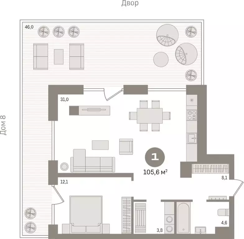 1-комнатная квартира: Новосибирск, улица Декабристов, 107/9 (105.56 м) - Фото 1