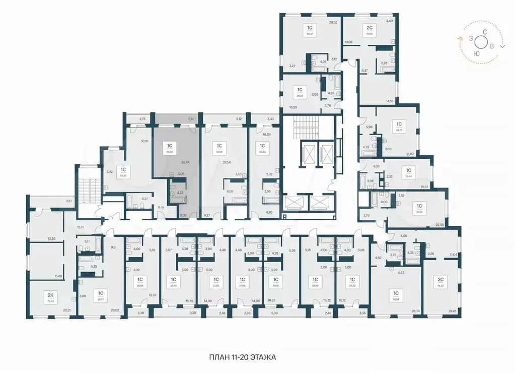 Апартаменты-студия, 46,9 м, 20/25 эт. - Фото 1