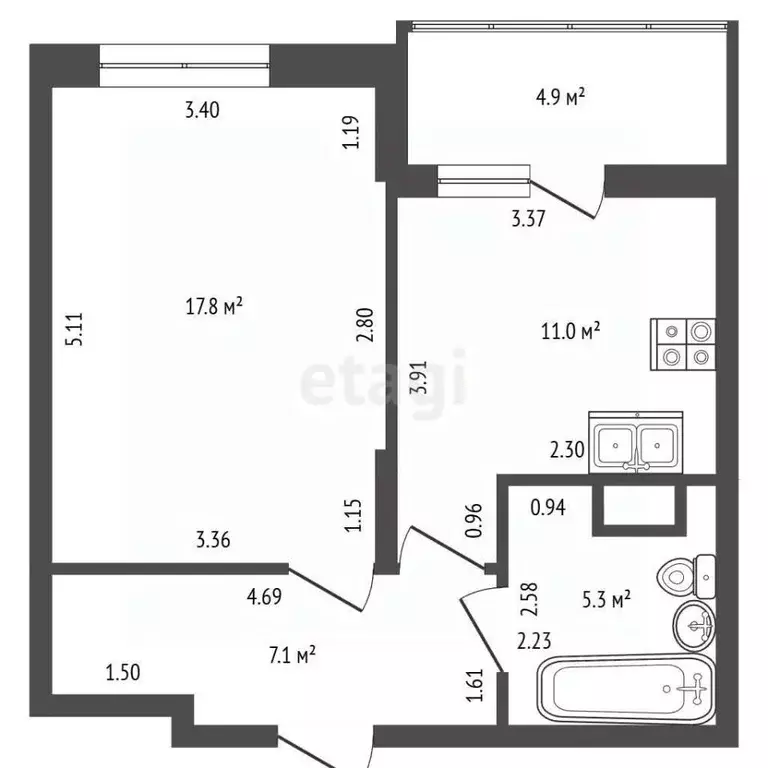 1-к кв. Санкт-Петербург просп. Патриотов, 34 (41.2 м) - Фото 2