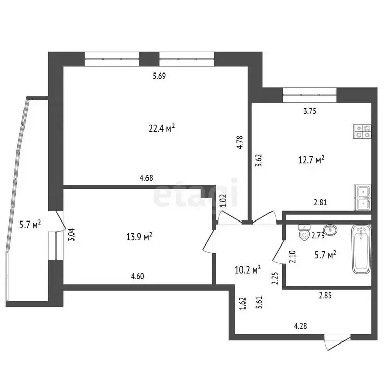 2-комнатная квартира: Тюмень, улица Газовиков, 45 (64.9 м) - Фото 1