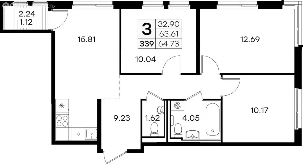 3-комнатная квартира: Нижний Новгород, Новинский сельсовет (64.73 м) - Фото 0