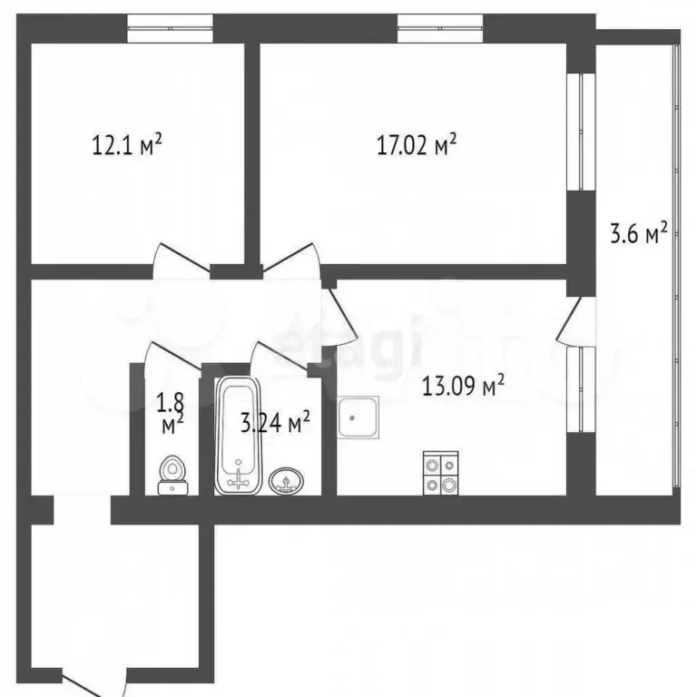 2-к. квартира, 65,3 м, 7/9 эт. - Фото 1