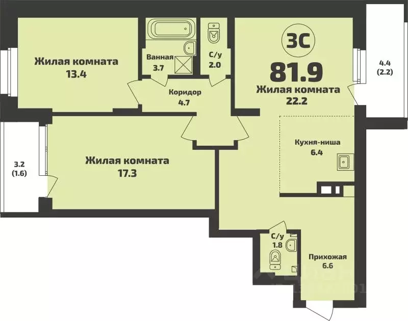 3-к кв. Новосибирская область, Новосибирский район, Станционный ... - Фото 1