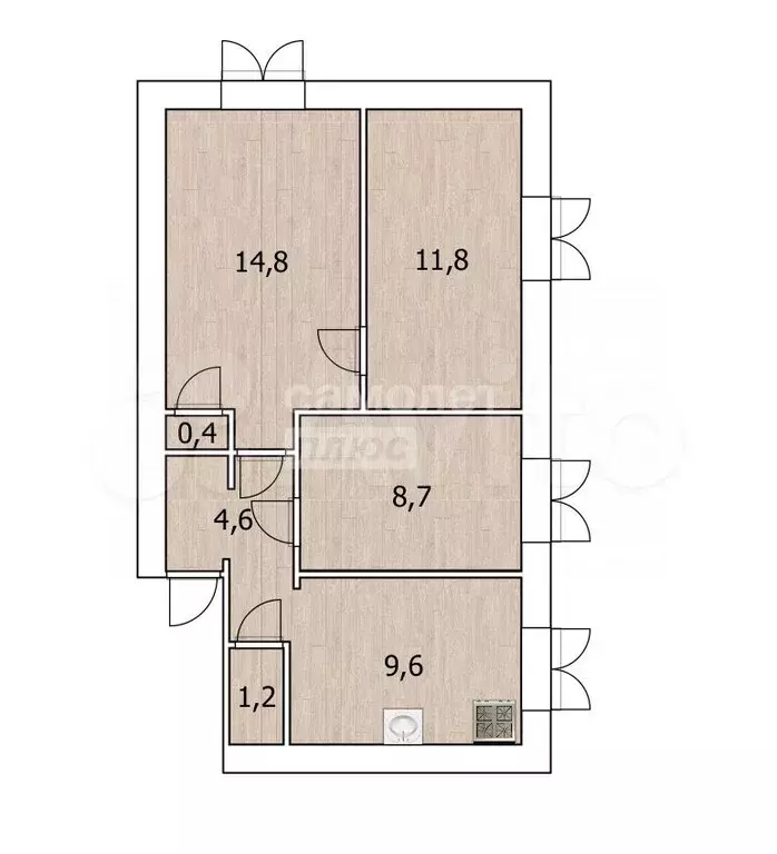 3-к. квартира, 51,1 м, 2/2 эт. - Фото 0