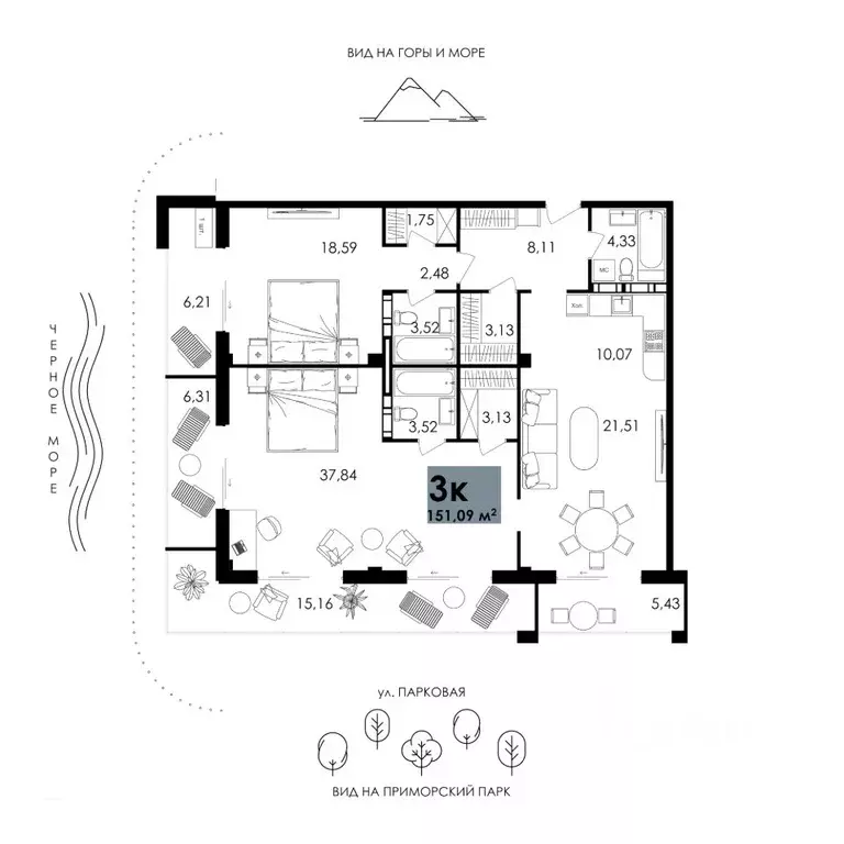 3-к кв. Крым, Алушта Апартаментов Park Plaza комплекс,  (151.09 м) - Фото 1