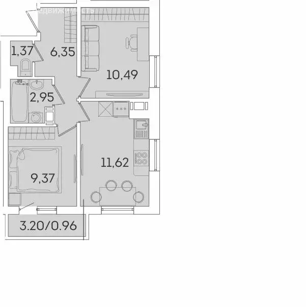 2-комнатная квартира: Мурино, Екатерининская улица, 10 (43.11 м) - Фото 0