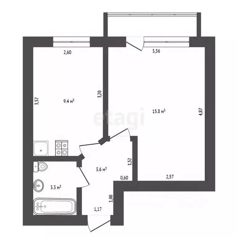 1-к кв. Амурская область, с. Тамбовка ул. Комсомольская, 14 (31.0 м) - Фото 1