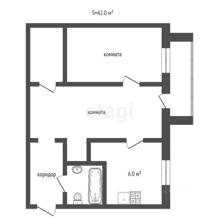 2-к кв. Вологодская область, Череповец ул. Бардина, 21 (42.0 м) - Фото 2