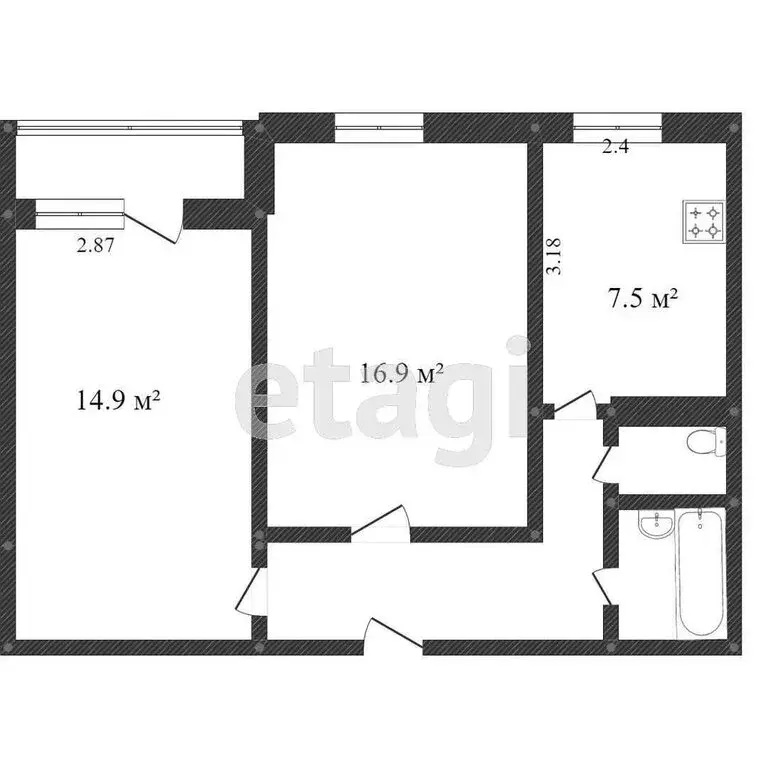 2-комнатная квартира: Тобольск, микрорайон 7А, 14А (51.5 м) - Фото 1