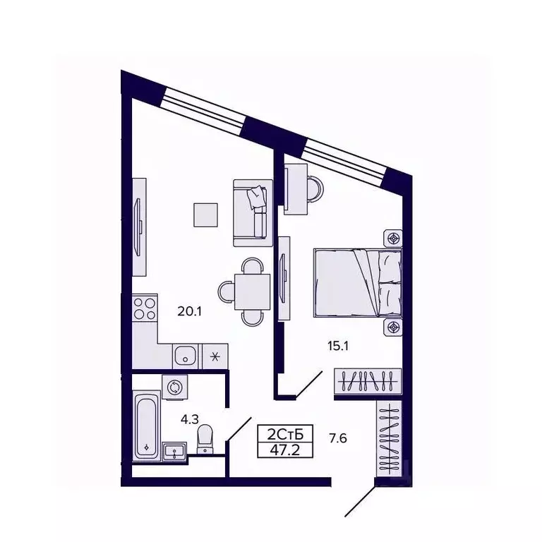 2-к кв. Хабаровский край, Хабаровск ул. Карла Маркса, 96/1 (47.18 м) - Фото 1