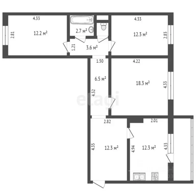 3-к кв. Ямало-Ненецкий АО, Ноябрьск ул. 8 Марта, 3 (66.1 м) - Фото 2