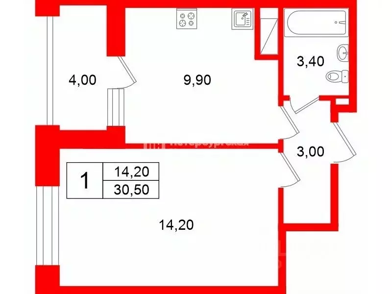 1-к кв. Санкт-Петербург Светлановский просп., 14к1 (30.5 м) - Фото 1