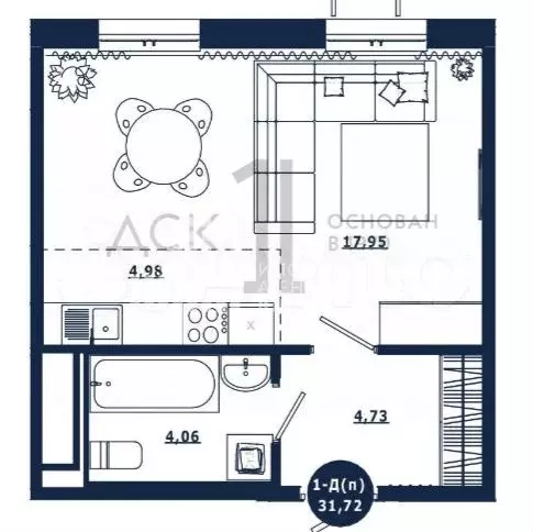 квартира-студия, 31,7 м, 7/12 эт. - Фото 0