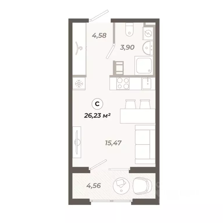 Студия Санкт-Петербург ул. Коли Томчака, 21Д (26.23 м) - Фото 1