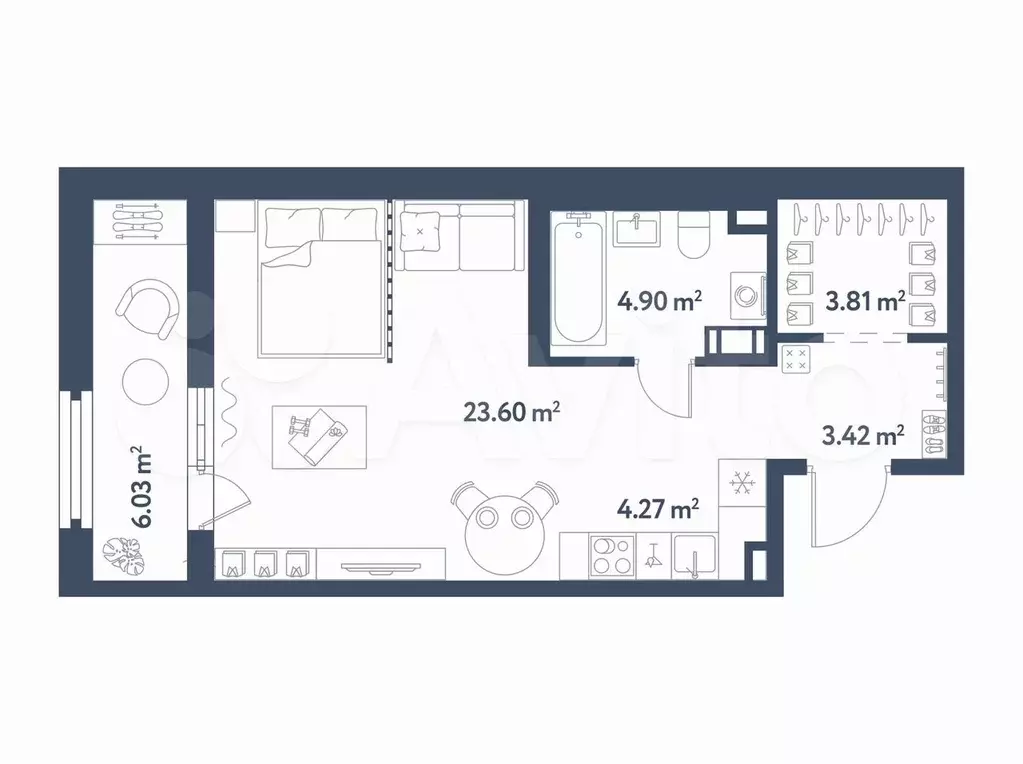 Квартира-студия, 43 м, 8/11 эт. - Фото 0