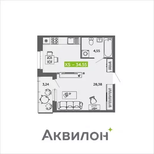 Студия Архангельская область, Архангельск 6-й мкр,  (34.55 м) - Фото 0