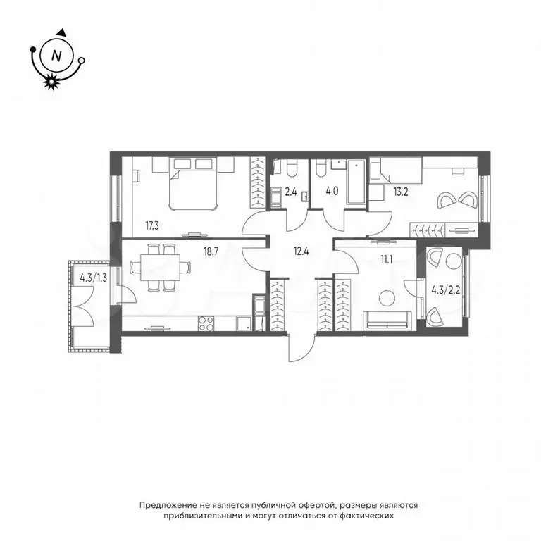 3-к. квартира, 82,6 м, 3/9 эт. - Фото 0