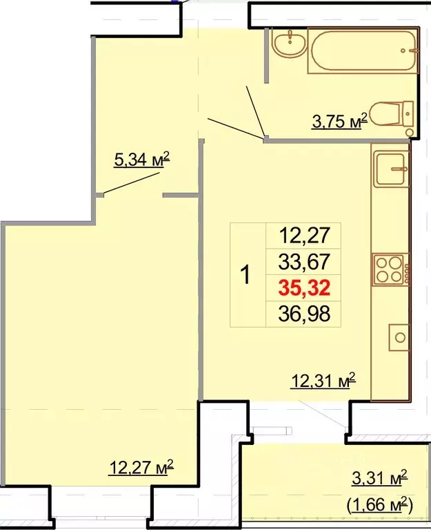 1-к кв. Костромская область, Кострома Индустриальная ул., 5 (35.32 м) - Фото 0