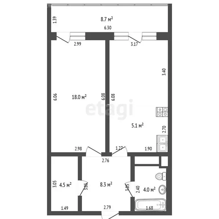 1-комнатная квартира: Туапсе, улица Портовиков, 39/2 (63.5 м) - Фото 0