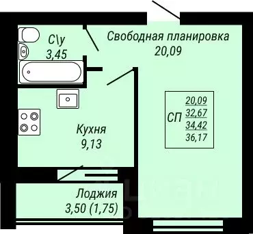 1-к кв. Ивановская область, Иваново Юбилейный жилой комплекс (36.17 м) - Фото 0