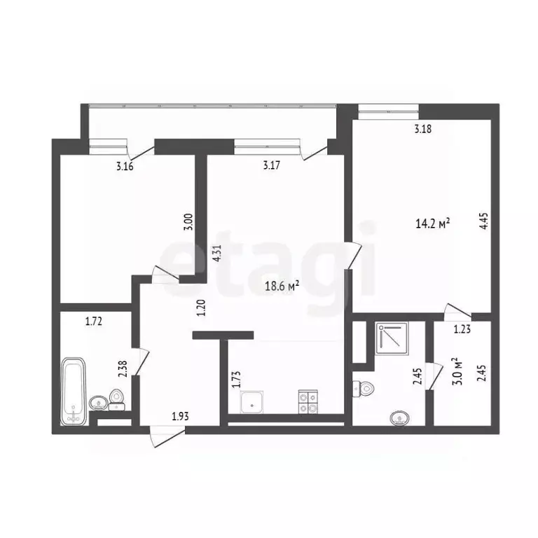 2-к кв. Тюменская область, Тюмень ул. Михаила Сперанского, 45 (60.9 м) - Фото 2