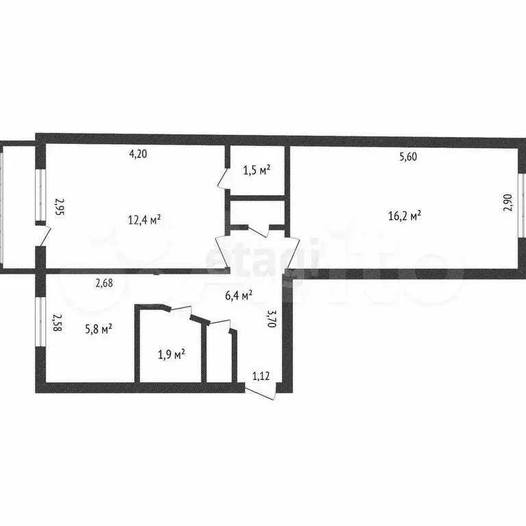 2-к. квартира, 45,7 м, 4/5 эт. - Фото 0