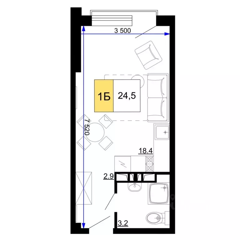 1-к кв. Краснодарский край, Анапа проезд Сосновый (24.5 м) - Фото 1