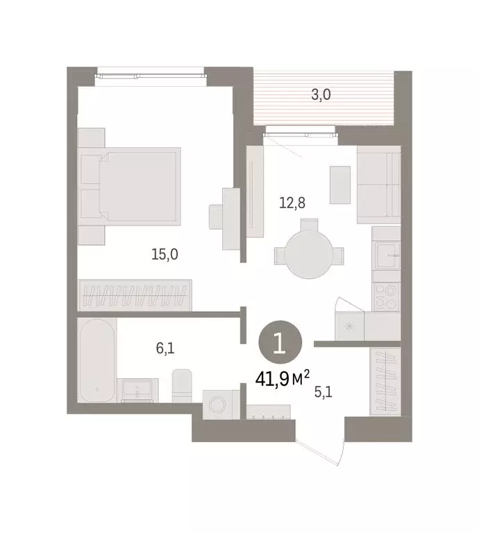 1-комнатная квартира: Пермь, микрорайон Крохалева (41.91 м) - Фото 2