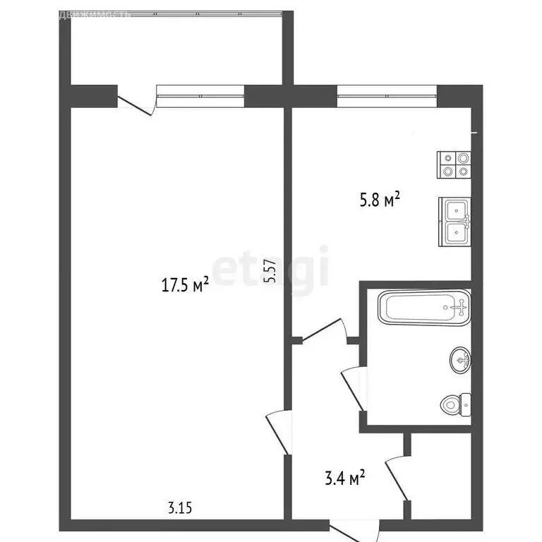 1-комнатная квартира: Симферополь, улица Миллера, 54 (30 м) - Фото 1