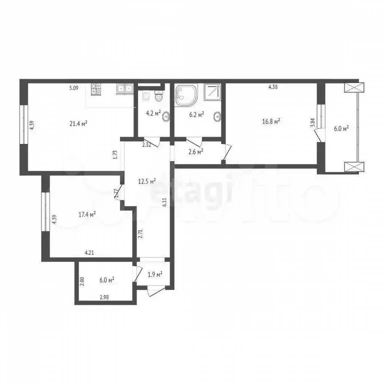 2-к. квартира, 89 м, 2/9 эт. - Фото 0
