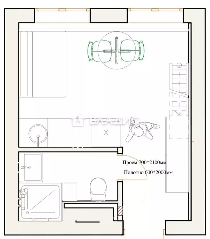 Студия Москва ул. Покровка, 43А (21.0 м) - Фото 2