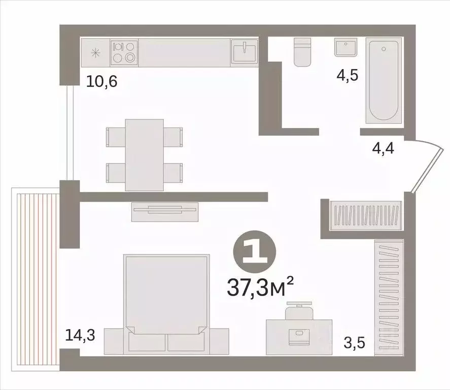 1-к кв. Новосибирская область, Новосибирск ул. Дунаевского, 14/2 (37.3 ... - Фото 2