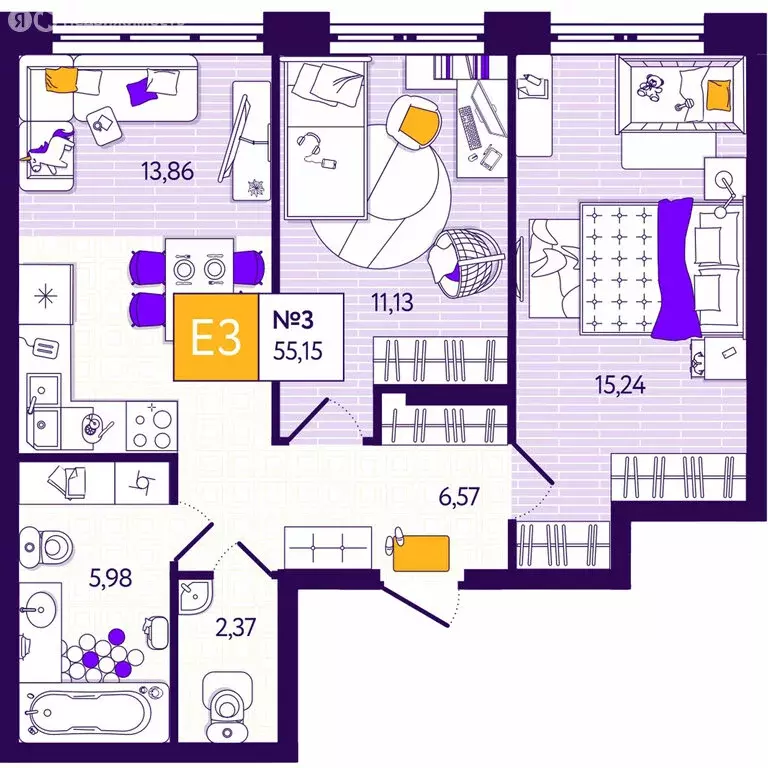 2-комнатная квартира: Тула, Пряничная улица, 3 (55.15 м) - Фото 1