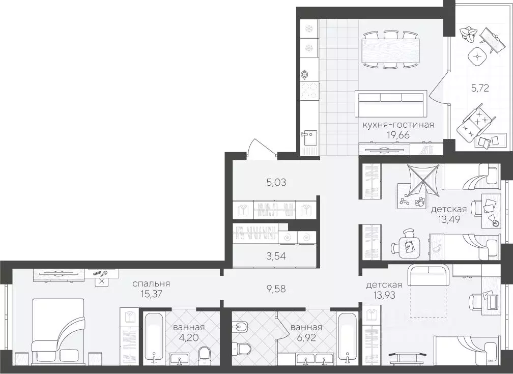 3-к кв. Тюменская область, Тюмень ул. Сергея Свиридова, 15 (97.44 м) - Фото 1