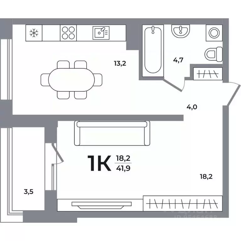 1-к кв. Новосибирская область, Новосибирск Беловежский мкр,  (41.4 м) - Фото 0