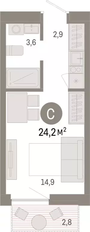 Квартира-студия: Новосибирск, Октябрьский район, микрорайон ... - Фото 2