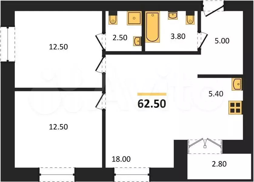 2-к. квартира, 62,5 м, 7/8 эт. - Фото 0
