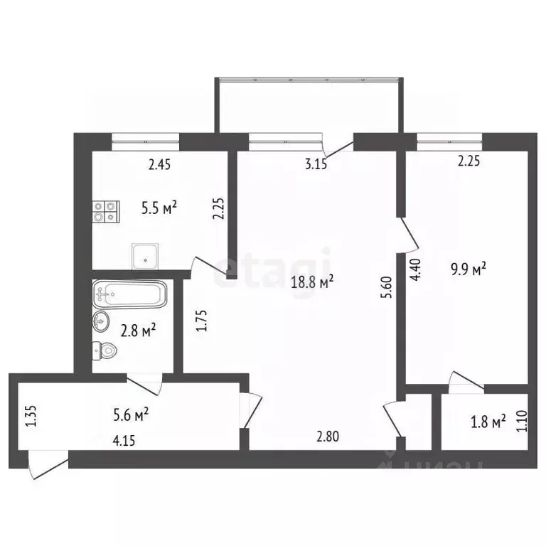 2-к кв. Забайкальский край, Чита пос. Аэропорт, Звездная ул., 7А (45.0 ... - Фото 2