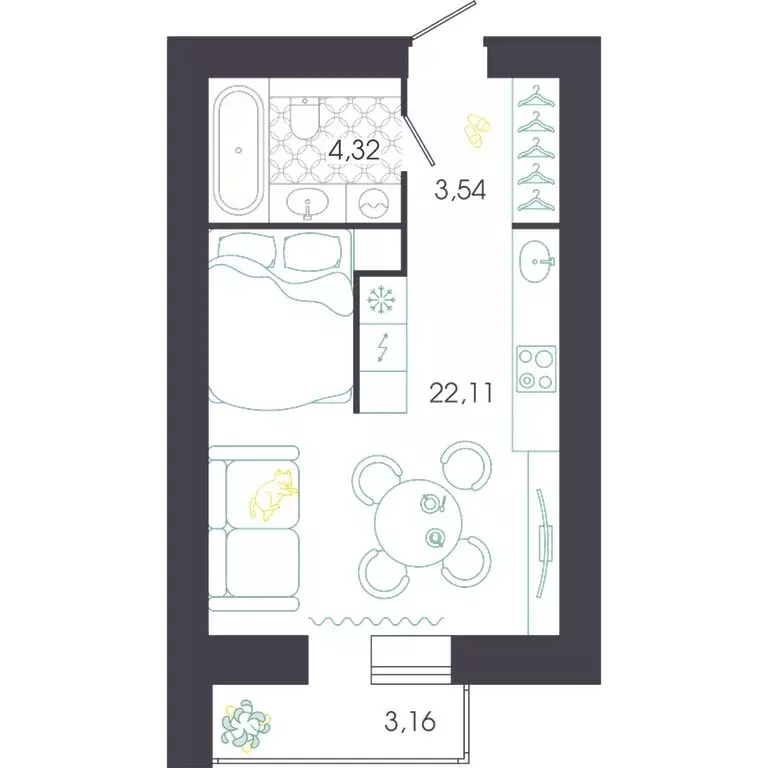 Квартира-студия: Пенза, Колышлейская улица, 7 (31.55 м) - Фото 1