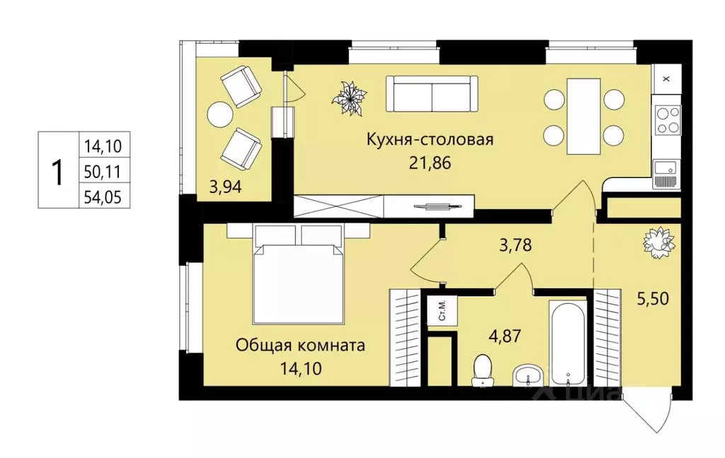 1-к кв. Мордовия, Саранск Юбилейный жилрайон, 3-й мкр, Новая История ... - Фото 1