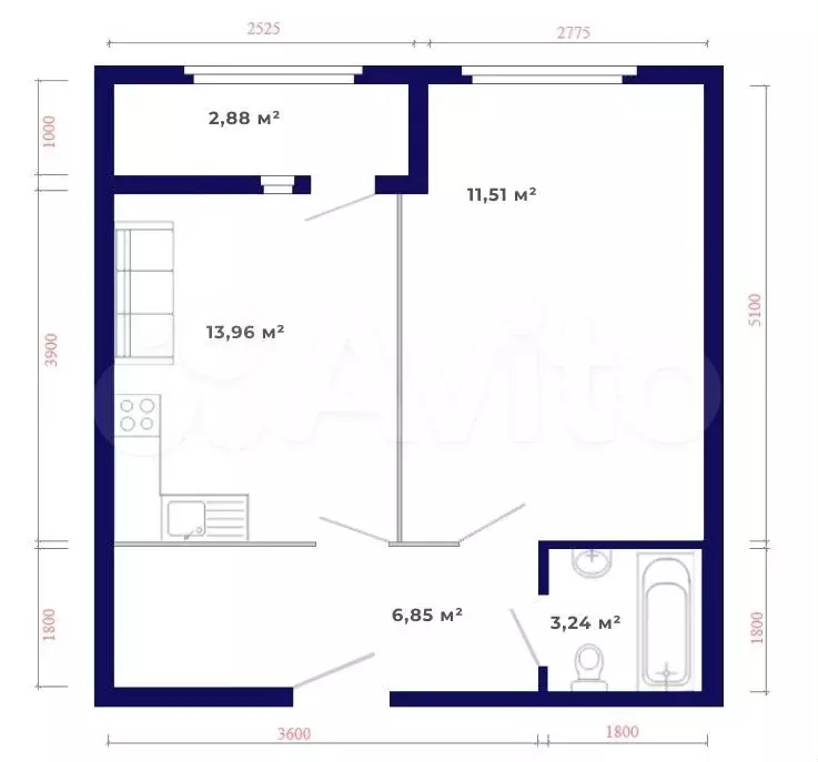 1-к. квартира, 38,4 м, 1/9 эт. - Фото 1