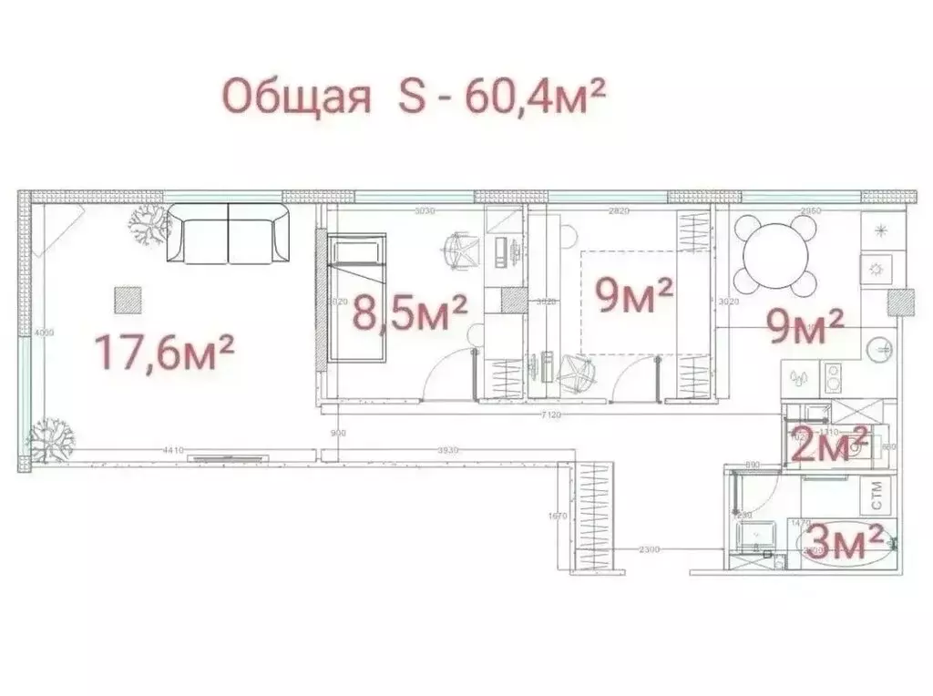 3-комнатная квартира: Мурино, улица Шоссе в Лаврики, 67 (60 м) - Фото 1