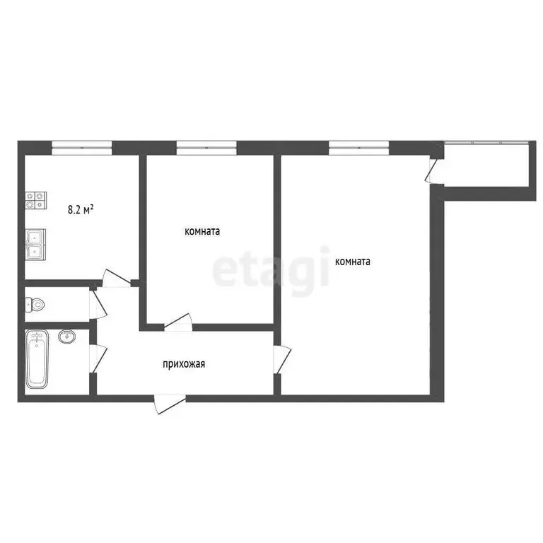 2-комнатная квартира: Баксан, улица имени Ю.А. Гагарина, 6 (48.4 м) - Фото 1