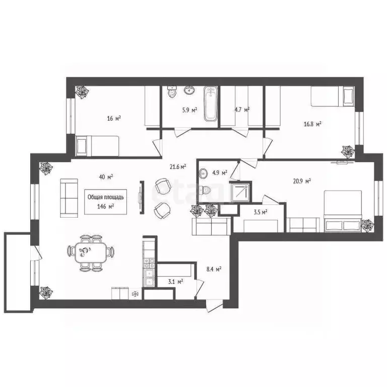 4-к кв. Новосибирская область, Новосибирск ул. Семьи Шамшиных, 20 ... - Фото 2